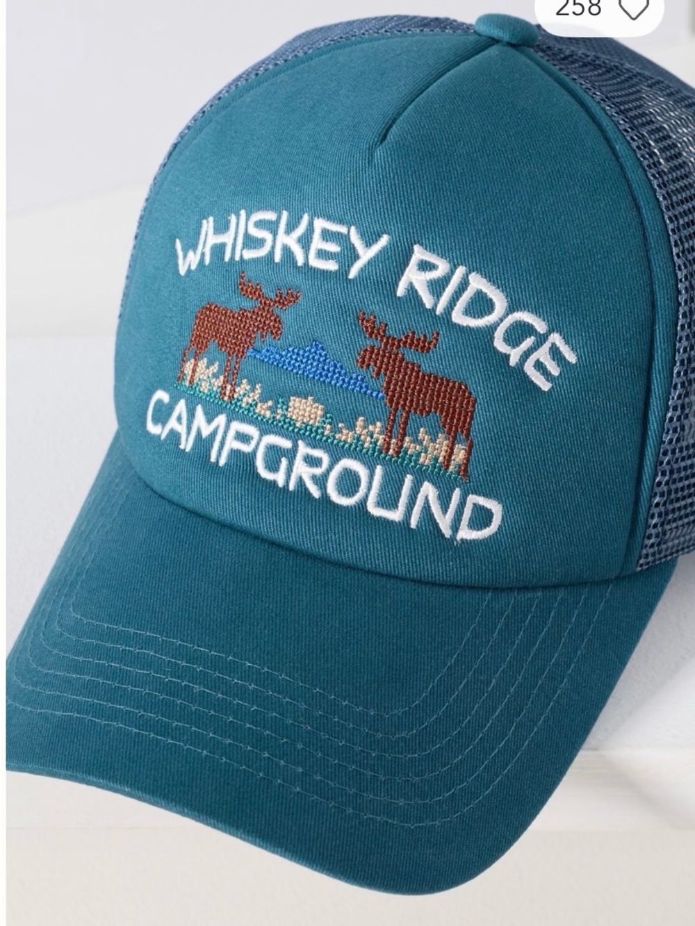 Anthropologie Worn/West Campground Trucker Hat Whiskey Ridge Campground Teal NWT